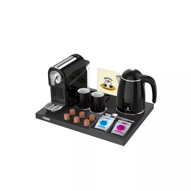 Hotel welcome kettle tray for espresso