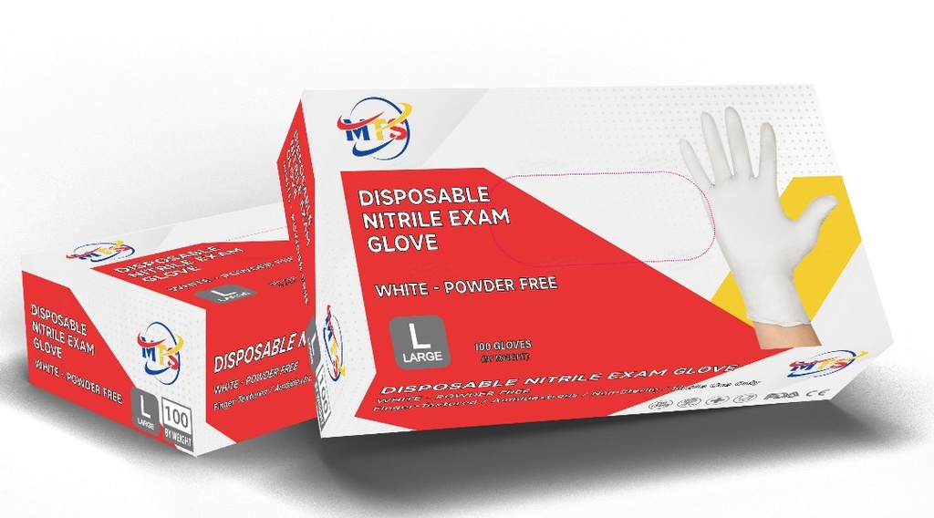 [جوانتي طبي ابيض MTS مقاس صغير] MTS White Disposable Nitrile Gloves (Small)