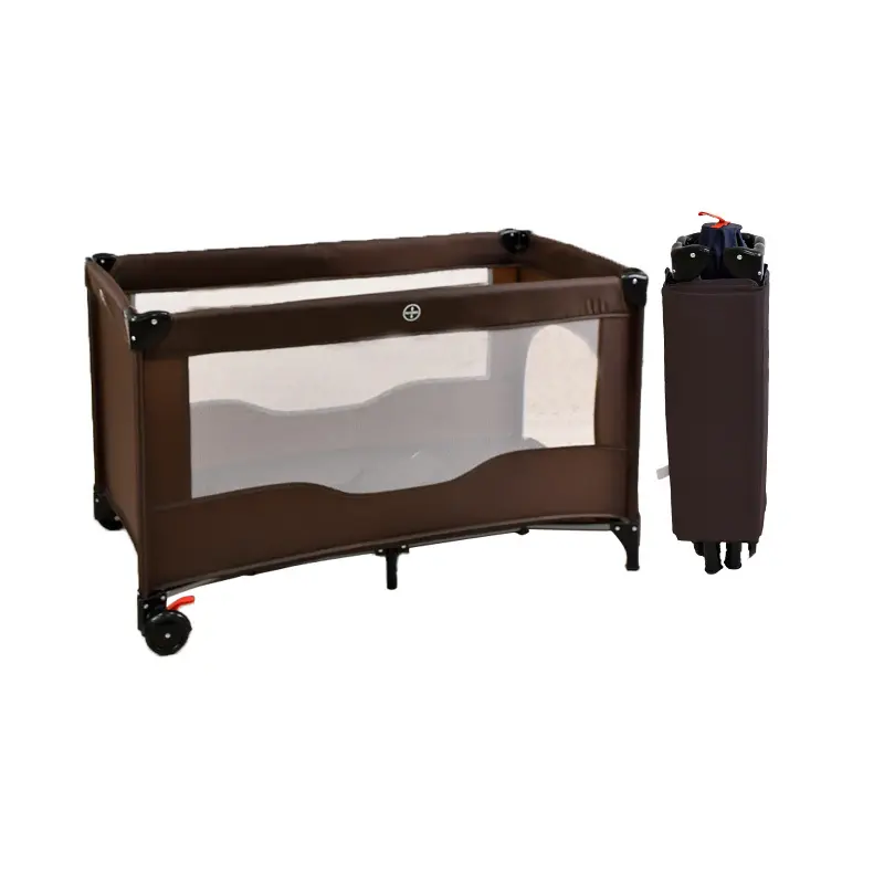 Brown folding bed with mattress