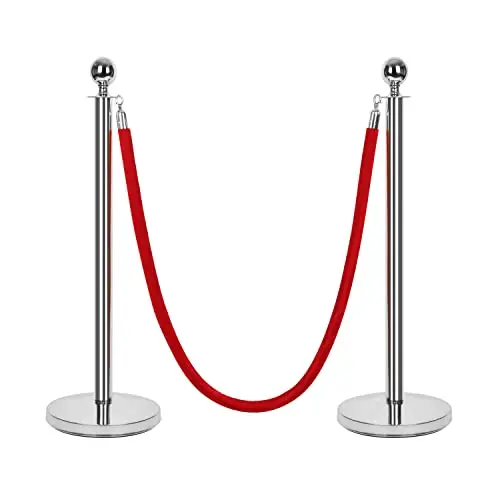 [حاجز فضي مع حبل أحمر] Silver Bollard and red rope
